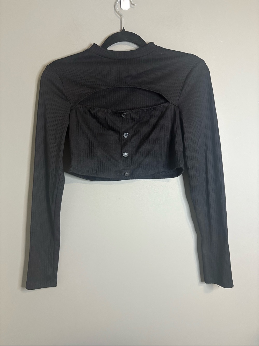 Forever 21 Black Ribbed Cropped Button-Back Top β Size M - Picture 2 of 8